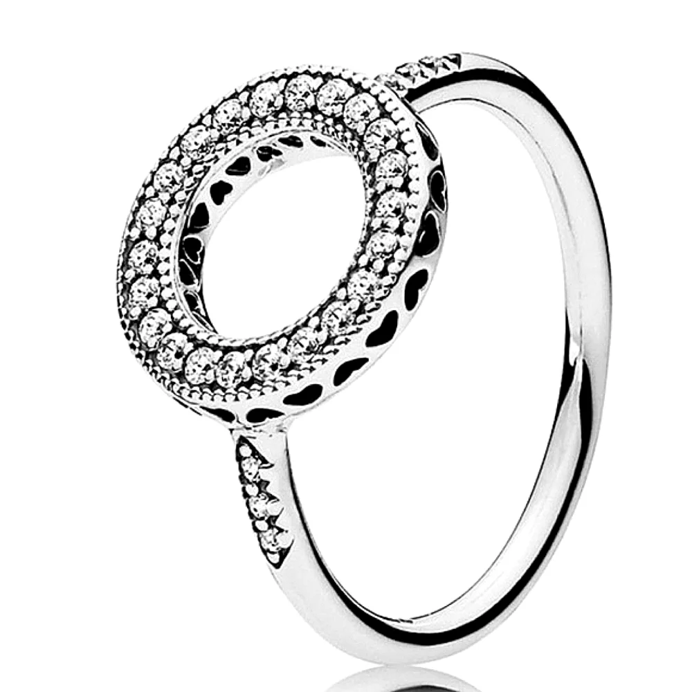 Circle Halo Heart‎ Pave Simulated Diamond 925 Sterling Silver Ring, Size 5